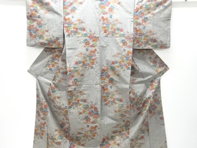 アンティーク　松梅楓模様織り出し手織り紬着物